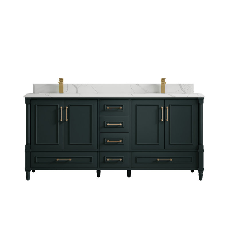 Meuble-lavabo l 72 po x P 22 po x H 36 po Aberdeen, Calacatta Laza, Forêt foncée