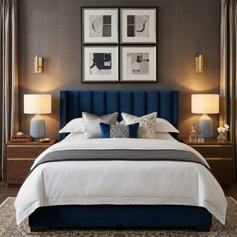 Harmanjit Textured Modern 19"H Ceramic Cylinder Mesh Table Lamp, Blue