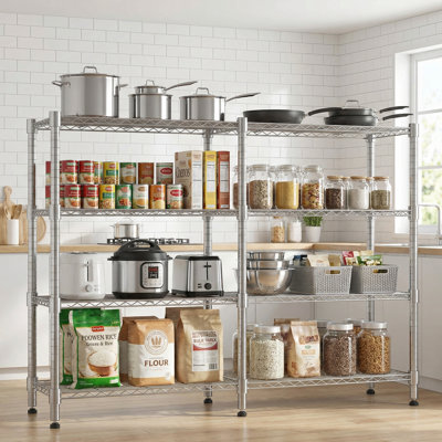 4-Tier Wire Shelving Unit With L-Shape Assembly Option - 60"W X 14"D X 60"H