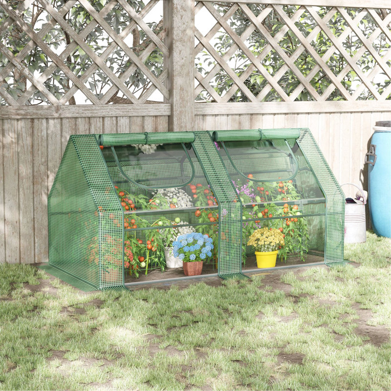 Serre de jardin de 6 pi x 3 pi, fabriquée en acier, 2 housses en PE / plastique et fenêtres à enroulement, augmente le temps de croissance des plantes, structure à double protection, prolonge la saison de croissance,