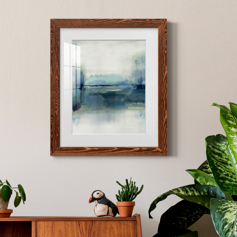 Indigo Meadow - Single Picture Frame Painting, Brown Framed Paper, 20" H x 17" W x 1.5" D