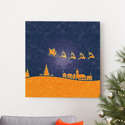 Reproduction d’art graphique sur toile tendue orange père Noël