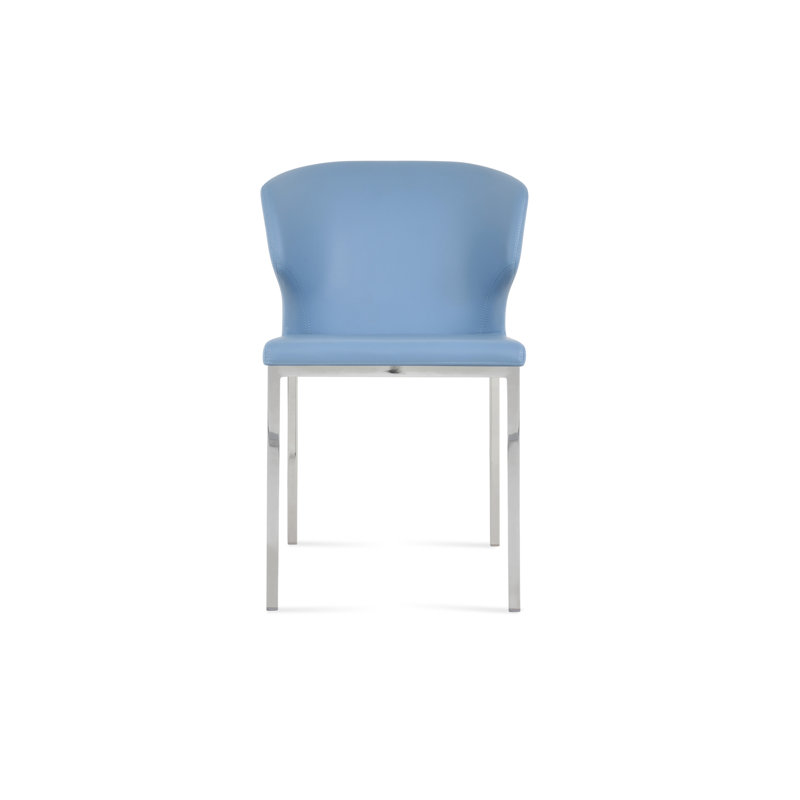 Amed Metal Wingback Upholstered Side Chair, Blue, Chrome