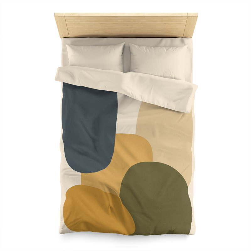 Microfiber Duvet Cover Boho Style, Design 14, Twin Duvet Cover, Navy/Green/Yellow/Cream