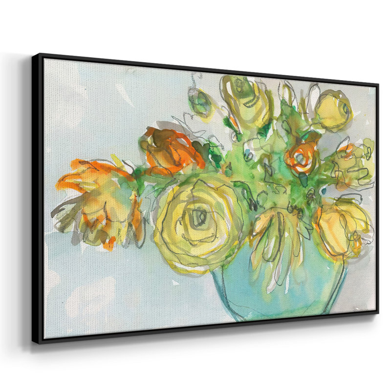 Accent floral printanier I, H 25 po x l 37 po x P 2 po, Toile encadrée noire
