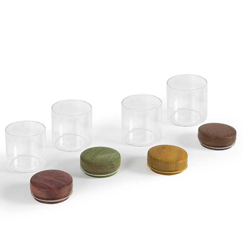 Ensemble de pots de rangement avec couvercle en bois | Ensemble de 4