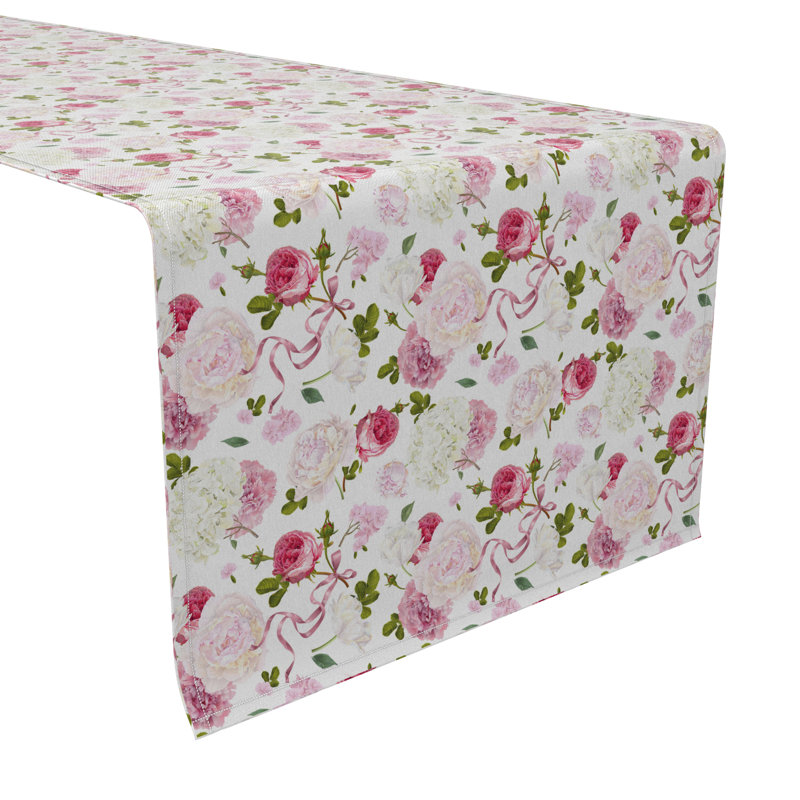 Table Runner, 100% Cotton, 16X90", Romantic Bouquets