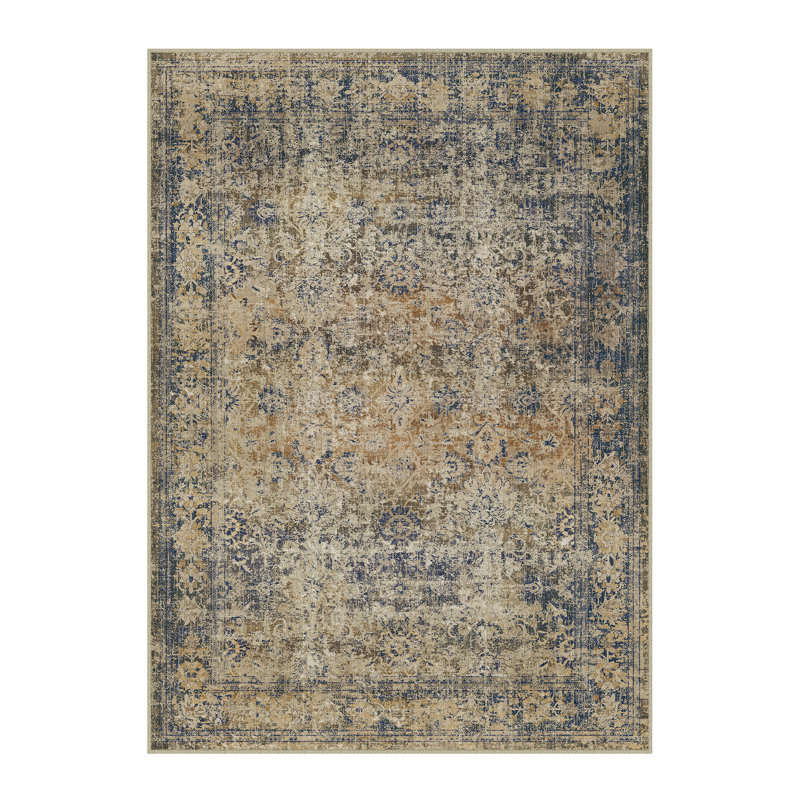 Velusha Oriental Performance Machine Washable Brown/Blue Area Rug, Rectangle 3' x 5'