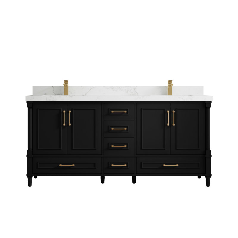 Aberdeen 72'' Double Bathroom Vanity with Top, Calacatta Nuvo, Black