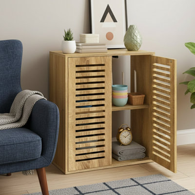 27" Wide Wifi Router Storage Cabinet And Cable Management Box - Walnut