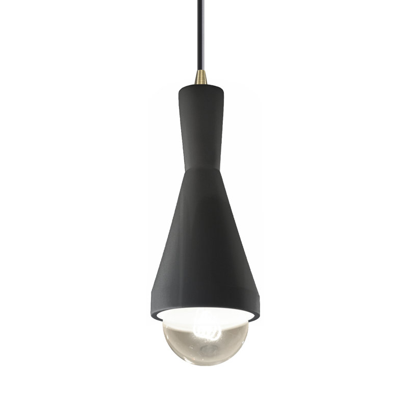 Luminaire suspendu conique à 1 lumière Breeona avec détails en métal, Laiton antique, Gris brillant