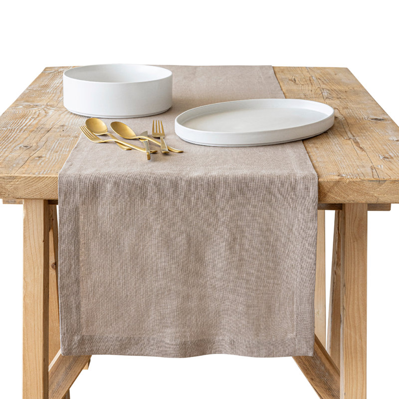 over&back Washed 100% Linen Table Runner - Machine Washable, 18" W x 90" L, Tan