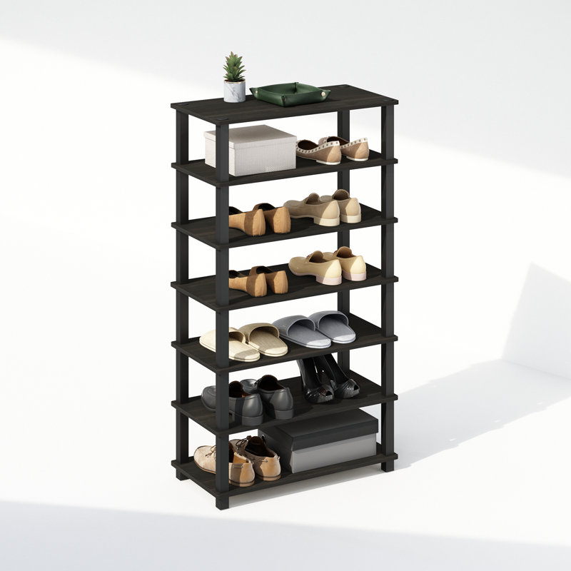 17 Storeys Durso 4-Tier Multipurpose Standing Shelves, Dark Cherry/Black, Set of 2, Espresso