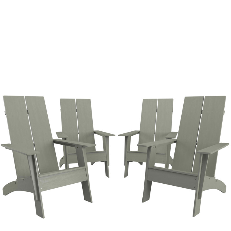 Balasi Modern Dual Slat Back Indoor/Outdoor Adirondack Style Chairs, Gray