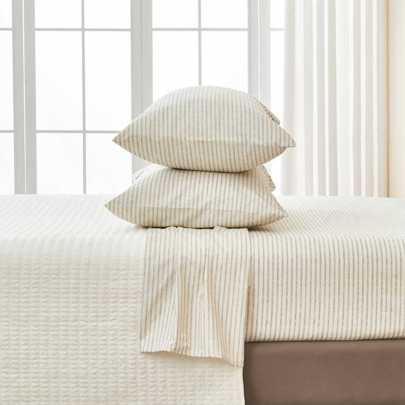 Twin Light Grey Striped Microfiber Sheet Set