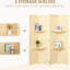 Room Divider With Storage, 6 Ft 4 Folding Privacy Screen For Bedroom & Office, Natural Screen, Storage And