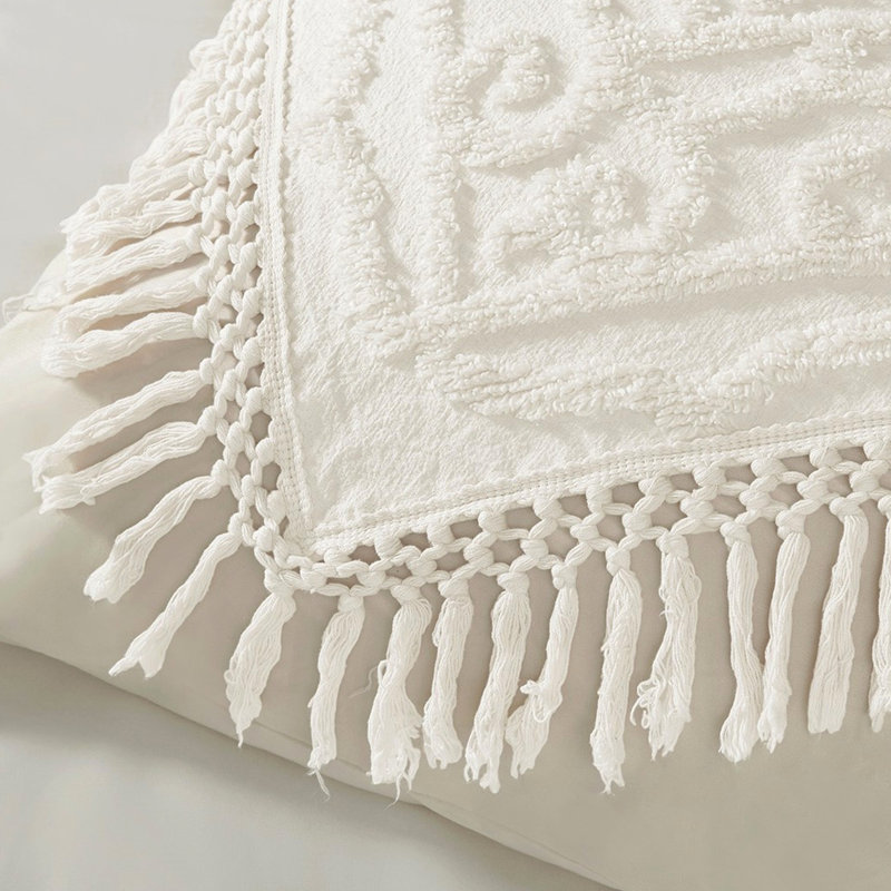 Couvre-lit King/King en chenille de coton à franges médaillon, franges 100 % tendance pour lit King, élégant