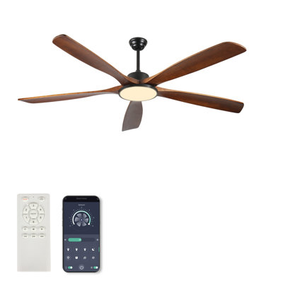 72-inch Large Outdoor Ceiling Fan with Remote Control and Light with Three-Color Dimming, 5 Reversible Wooden Blades, Modern Garden, Patio, Farmhouse, Living Room and Bedroom Ceiling Fan