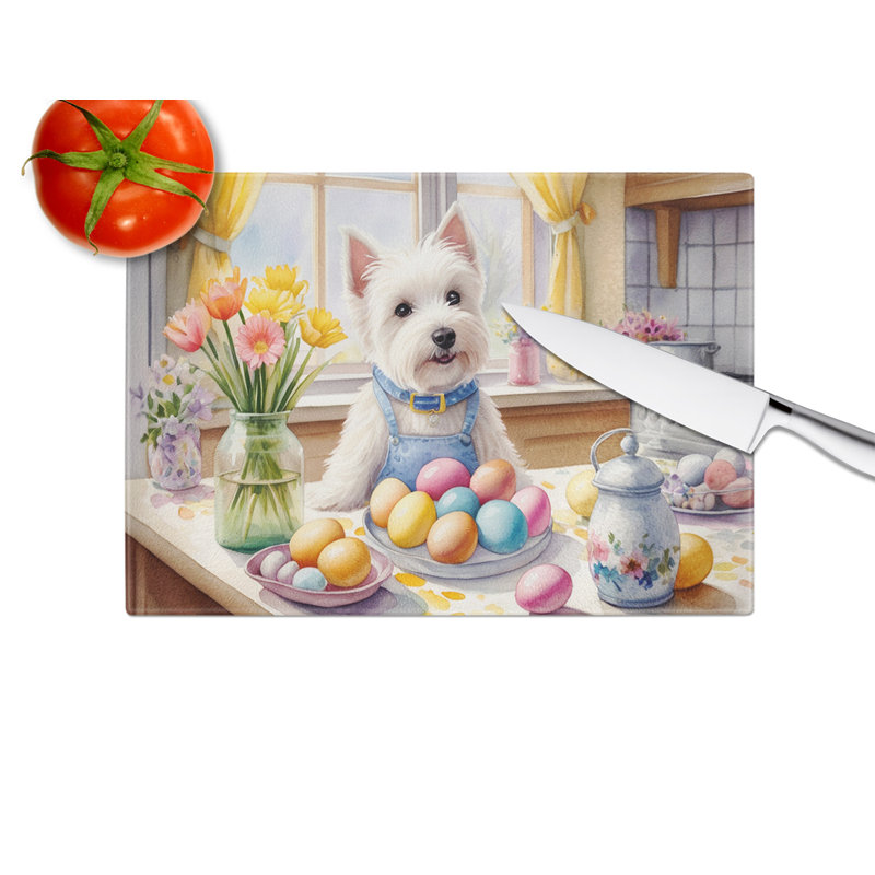 Decorating Easter Westie Glass Cutting Board