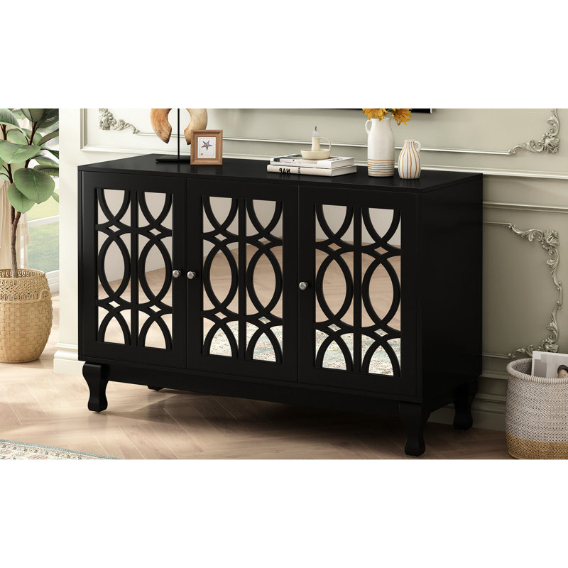 Modern Tv Table For 55-inch Tvs, Mirrored Surface, Solid Wood Legs, 3 Adjustable Shelves, Extra Large Entertainment Area