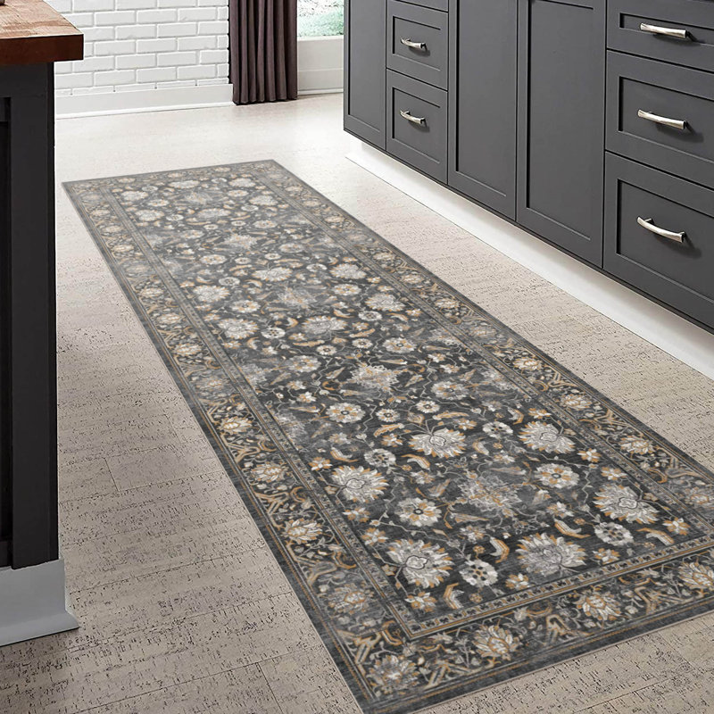 Bazaar Blue Easy to Clean Vinyl Rug, Rectangle  2.6' x 6.5', Blue