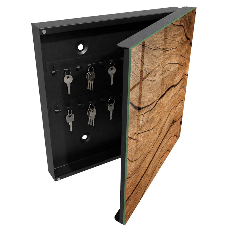 Key box, Opens to the left, 30x30x5, Black, The wavy lines of wood and the coziness of nature, 
