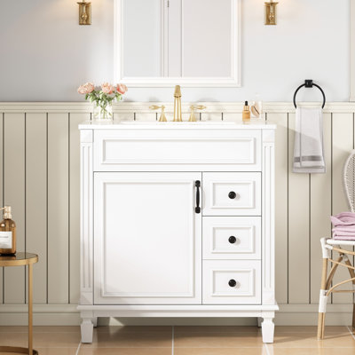 Meuble-lavabo de 30 pouces avec lavabo en céramique, 2 tiroirs et tablette réglable
