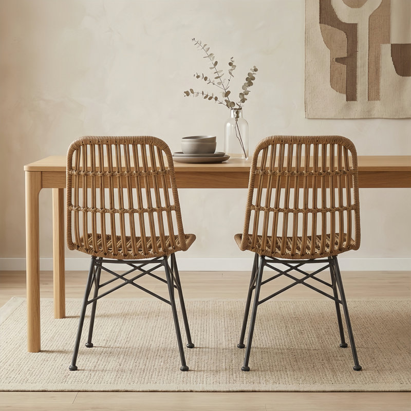 CHAIR - Un ensemble de chaises de salle à manger d'extérieur modernes combinant rotin et métal pour une utilisation élégante et confortable dans la cour ou le patio