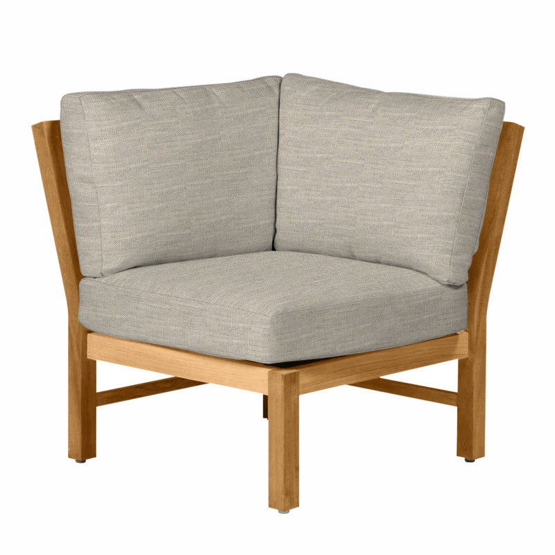 Fauteuil modulaire d'extérieur Club Teak, Pas de soudure, Lin colombe Sunbrella, Teck naturel