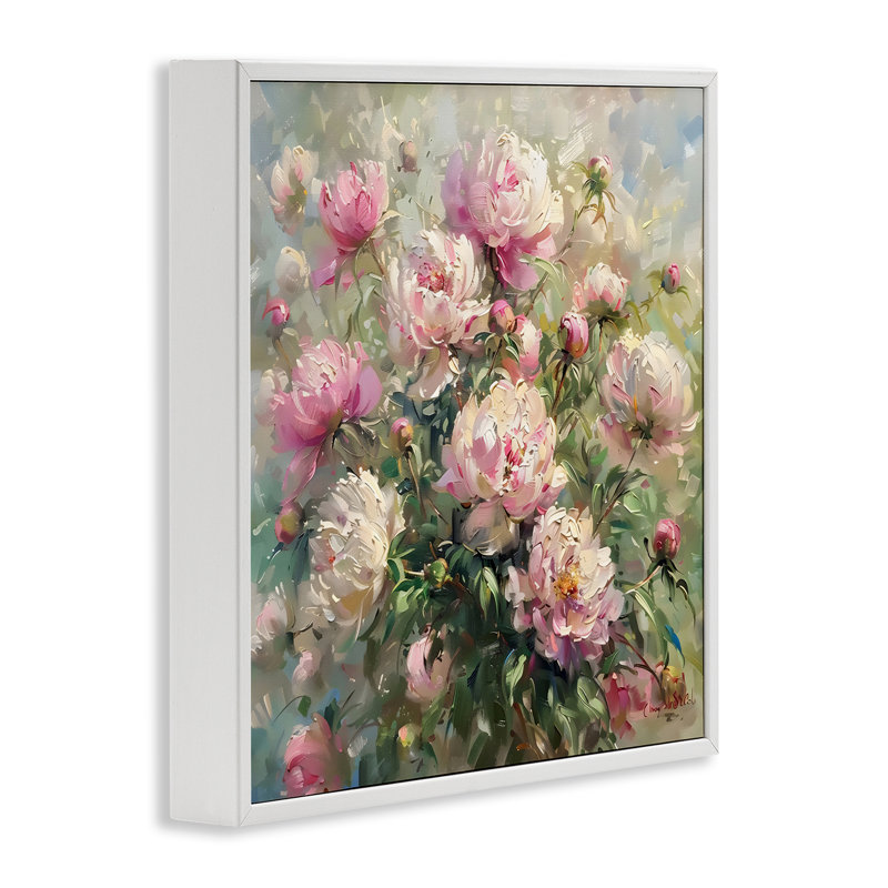Floral, pivoines, estampe numérique, design par LSR Creative Studio, H 17 po x l 17 po, Blanc