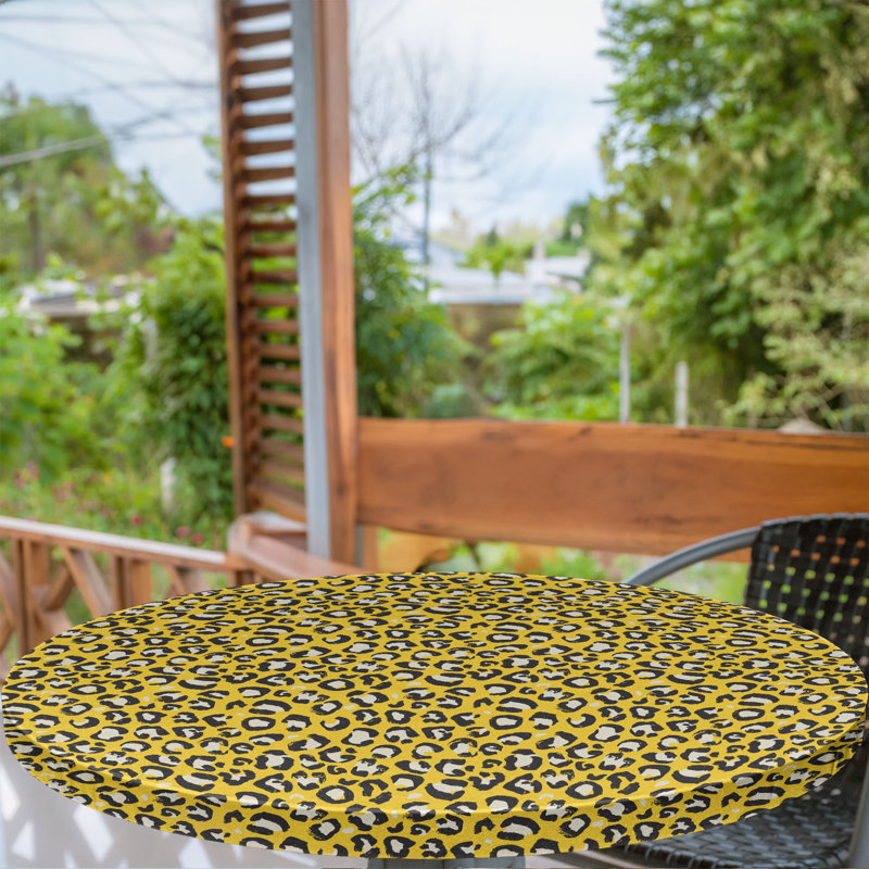 Mercer41 Leopard Fitted Round Tablecloth Diameter Yellow Black and White, 67.72" Round