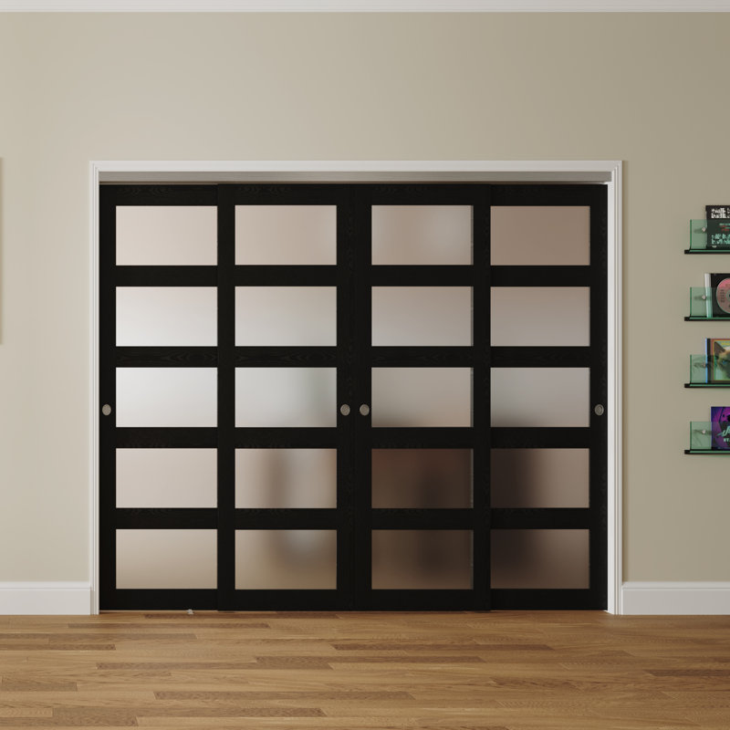 Porte de placard coulissante en bois manufacturé préfini en bois massif givré double avec 5 portes doubles, 96 po x 80 po