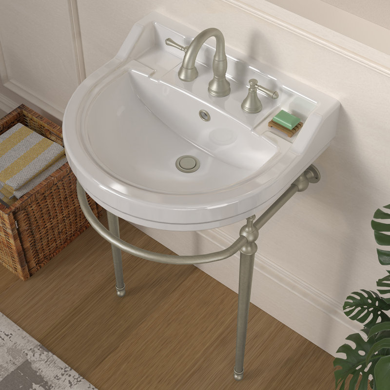 Console Whitehaus de 22 po avec cuve semi-circulaire, repose-pieds en laiton massif et porte-serviettes à l'avant