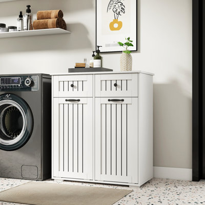 Large Laundry Cabinet With 2 Removable And - Insulated Drawers, 75.29 Pounds White Drawers For Easy Sorting Storage, 30.76 In Depth, 15.32 Width, 34.79 Height