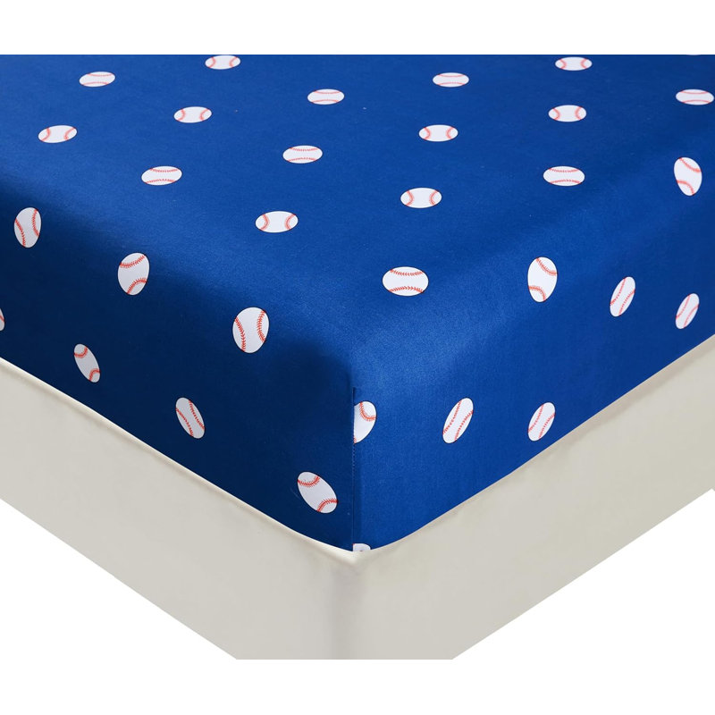 Soccer Sports Microfiber Sheet Set, White/Red/Navy, Full Sheet Set with 2 Pillowcases