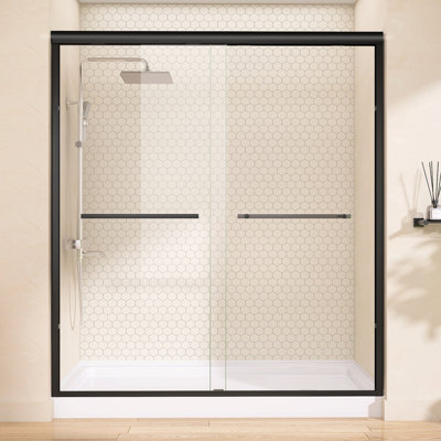Porte de douche coulissante en alcôve en aluminium semi-encadrée avec porte en aluminium pour porte de douche 68 "- l 72" x H 75 "x H 75"