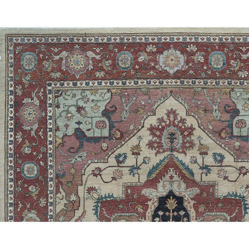 Tapis ivoire et rouille noué à la main de haute qualité
