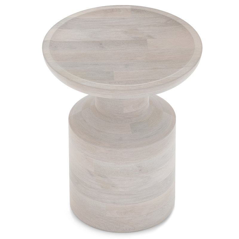 Haynes 16"W Solid Mango Wood Round Boho Accent Table with Sculptural Design, White Wash