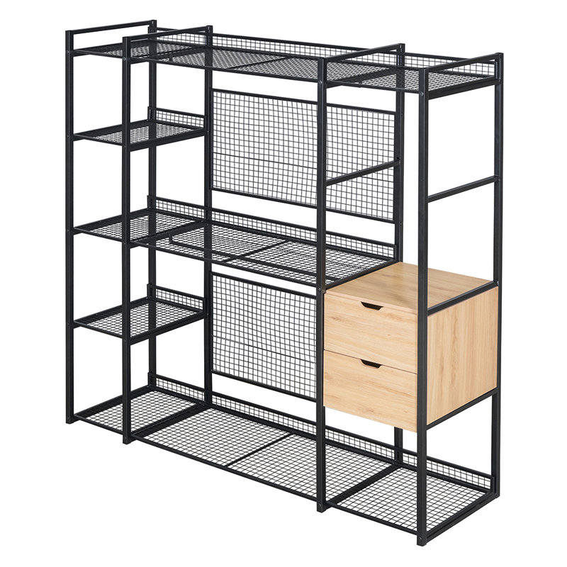 Armoire ouverte avec tablettes et tiroirs, Noir, noir, noir, noir