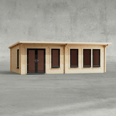 Powersheds 24 x 14ft Pent Manor Log Cabin, Doors to the Left - 44mm