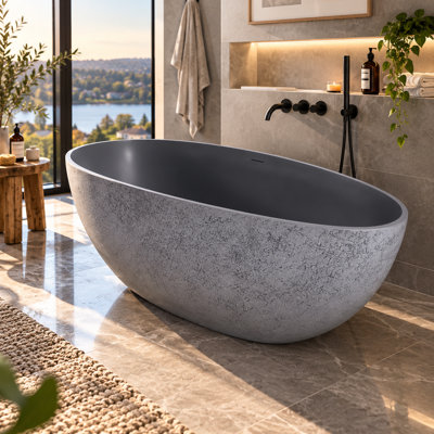 Baignoire de trempage autoportante à surface solide de 65 pouces KAKUSIGA pour salle de bain