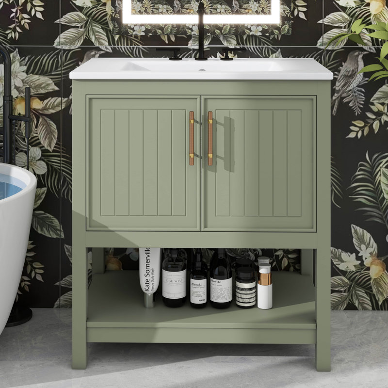 Meuble-lavabo de 30 po avec lavabo en céramique, solution de rangement polyvalente pour les petits espaces de salle de bain