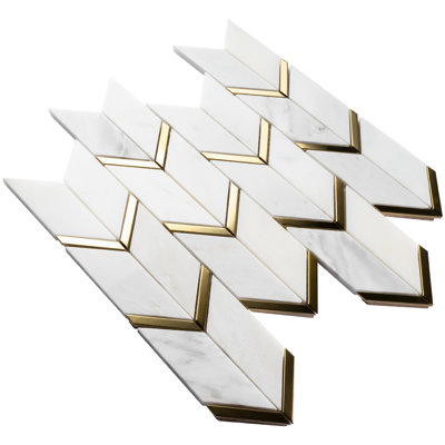 Natural Bianco 1" x 2" Herringbone / Chevron Mosaic Wall Tile