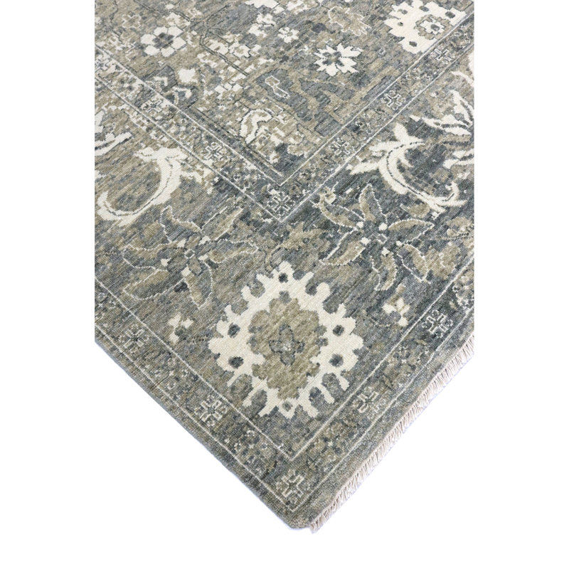 High-Quality Hand-Knotted Grey Area Rug, Rectangle 9' x 12'