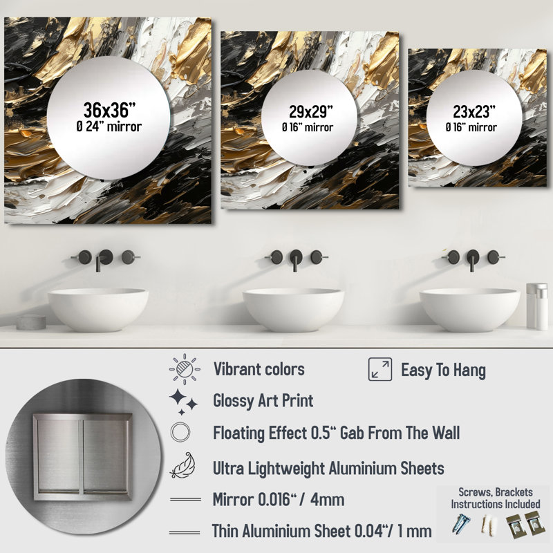 Imminent Bliss Bold Textured Gold And Black V - Abstract Square Mirror Wall Art For Bathroom, 29" x 29"