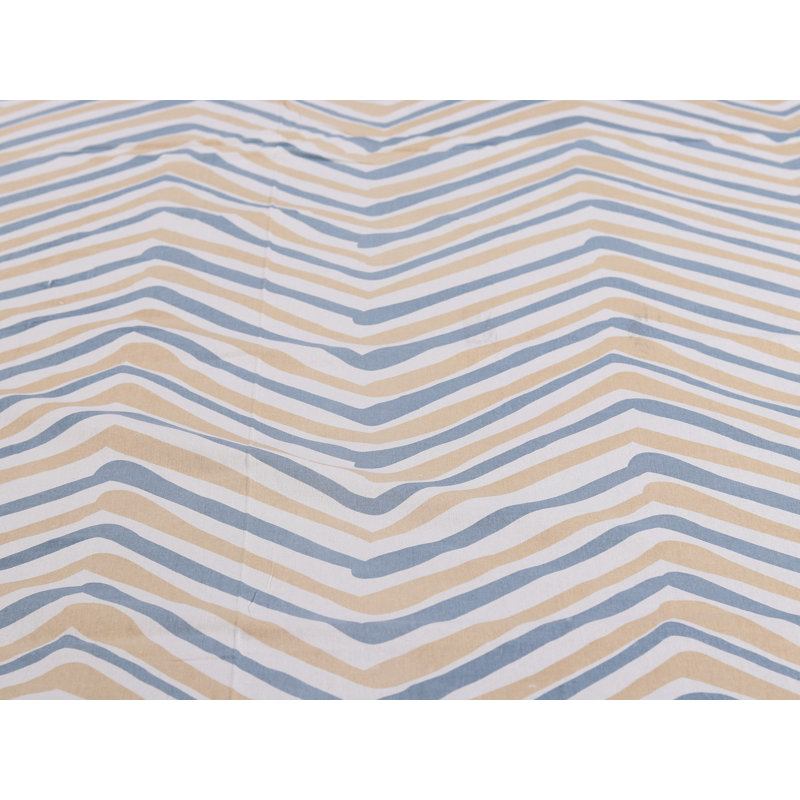 Ensemble de draps en coton à grand chevron à rayures imprimées à la main - Blanc colombe, beige et gris, literie artisanale moderne avec 2 housses de coussin
