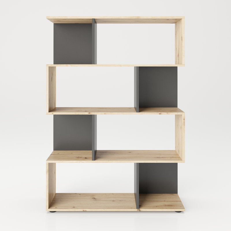 Calline 146cm H x 103cm W Bookcase, Oak/Grey