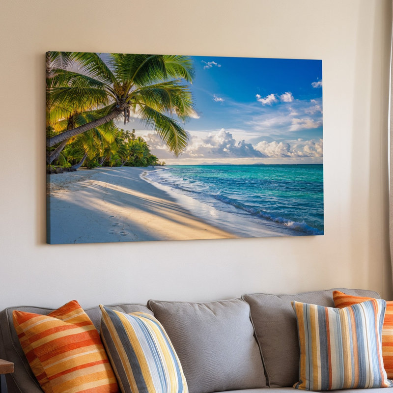 Toile, scène sereine de plage tropicale avec sable blanc doux, art mural Laping at Clear Turquoise Waters, H 30 po x l 30 po