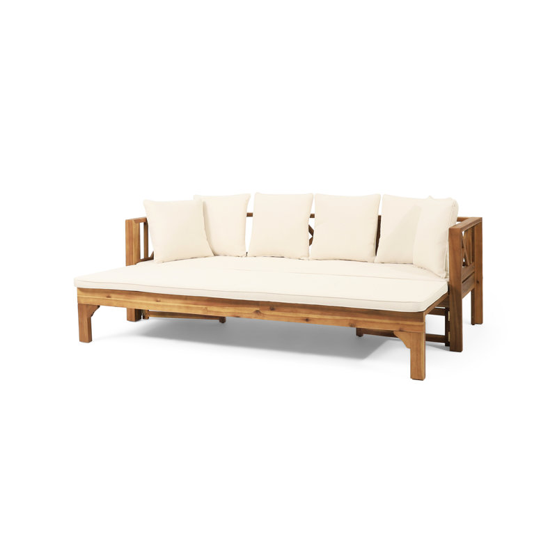 Lit de jour de terrasse en bois - Coussin imperméable pour se détendre à l'extérieur, style rustique, fabriqué en tissu imperméable