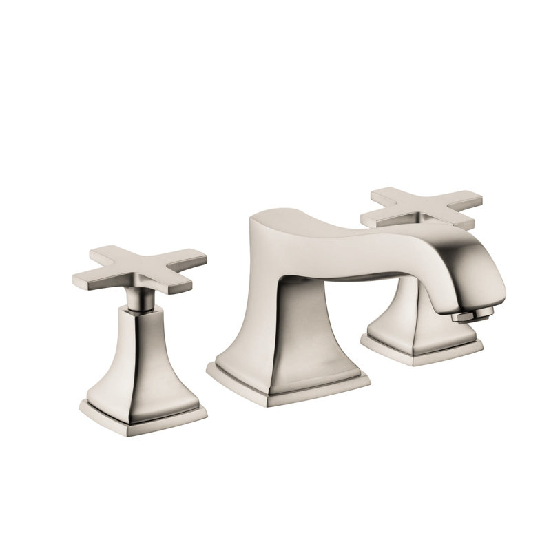 Garniture de baignoire romaine classique à 3 trous Hansgrohe Metropol, Nickel brossé, Poignée en croix